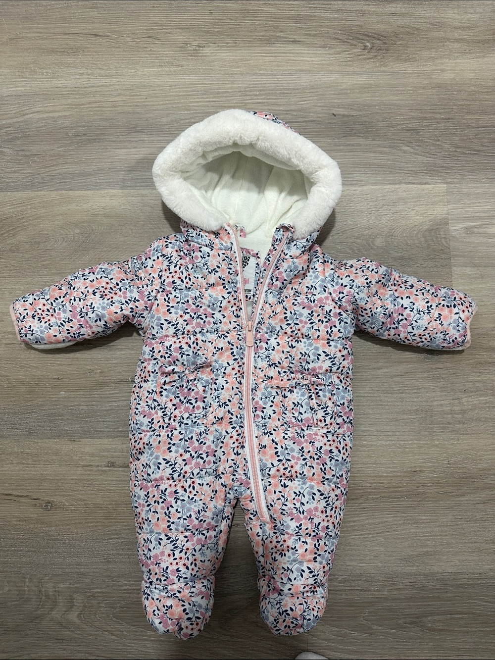 Baby Floral Hooded One-Piece Snowsuit - Pink